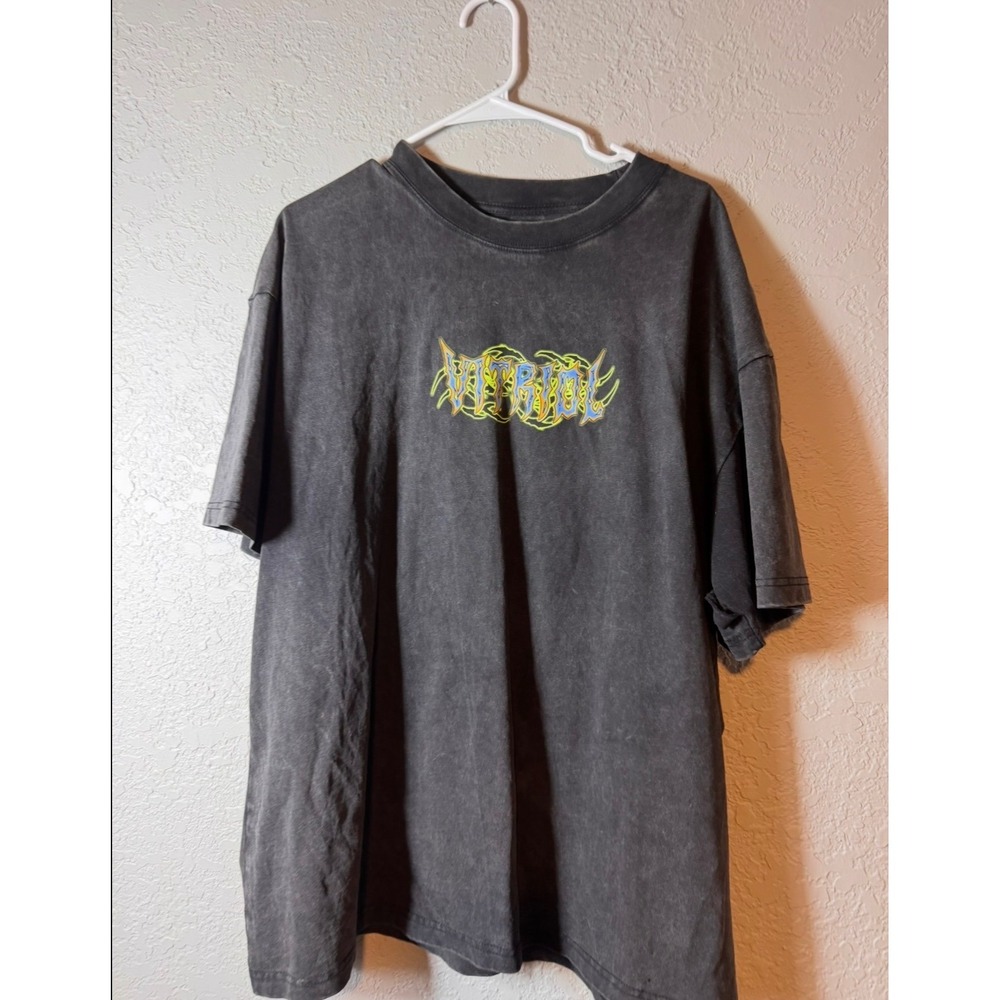 Graphic T Shirt Skull Flames Horns Print Washed Black Tee